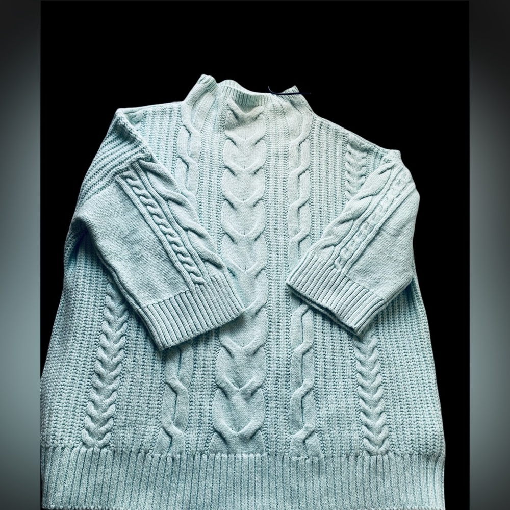 Vince Camuto Pale green transition cotton blend Cable Knit Turtleneck Sweater